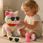 Cat ride on toy and cat with watermelon on head