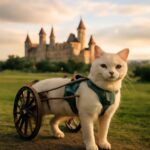 Raccoon cat showcasing cat greeting and cat chariot behaviors