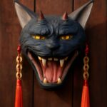 Japanese cat mask featuring a leather cat mask and a white cat mask