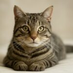 mackerel tabby cat with m on forehead