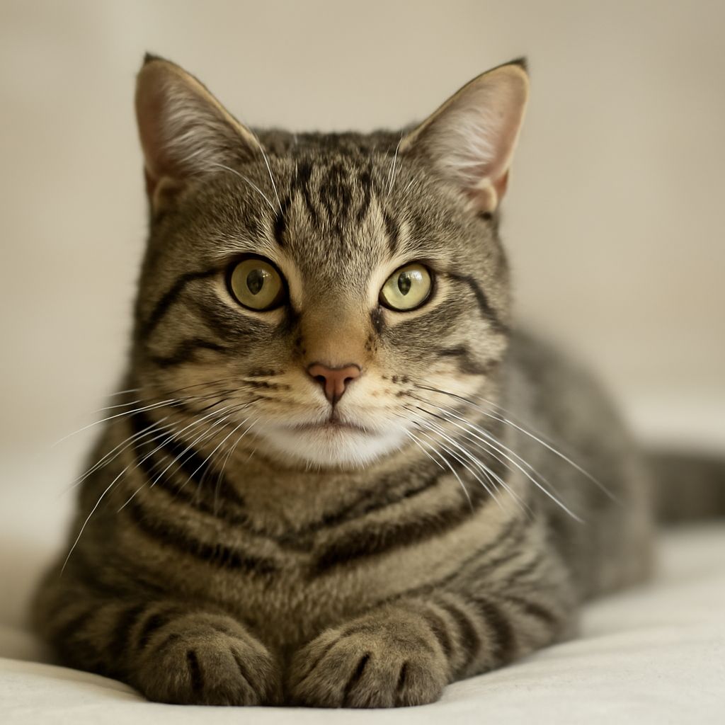 mackerel tabby cat with m on forehead
